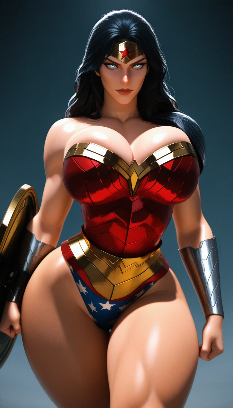 1girl, breasts, solo, black hair, superhero, thighs