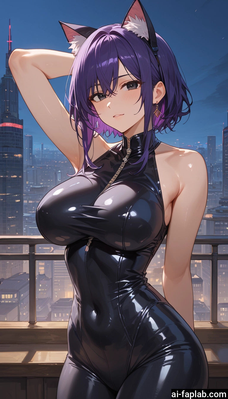 1girl, breasts, animal ears, purple hair, large breasts, jewelry · Yamete.gg