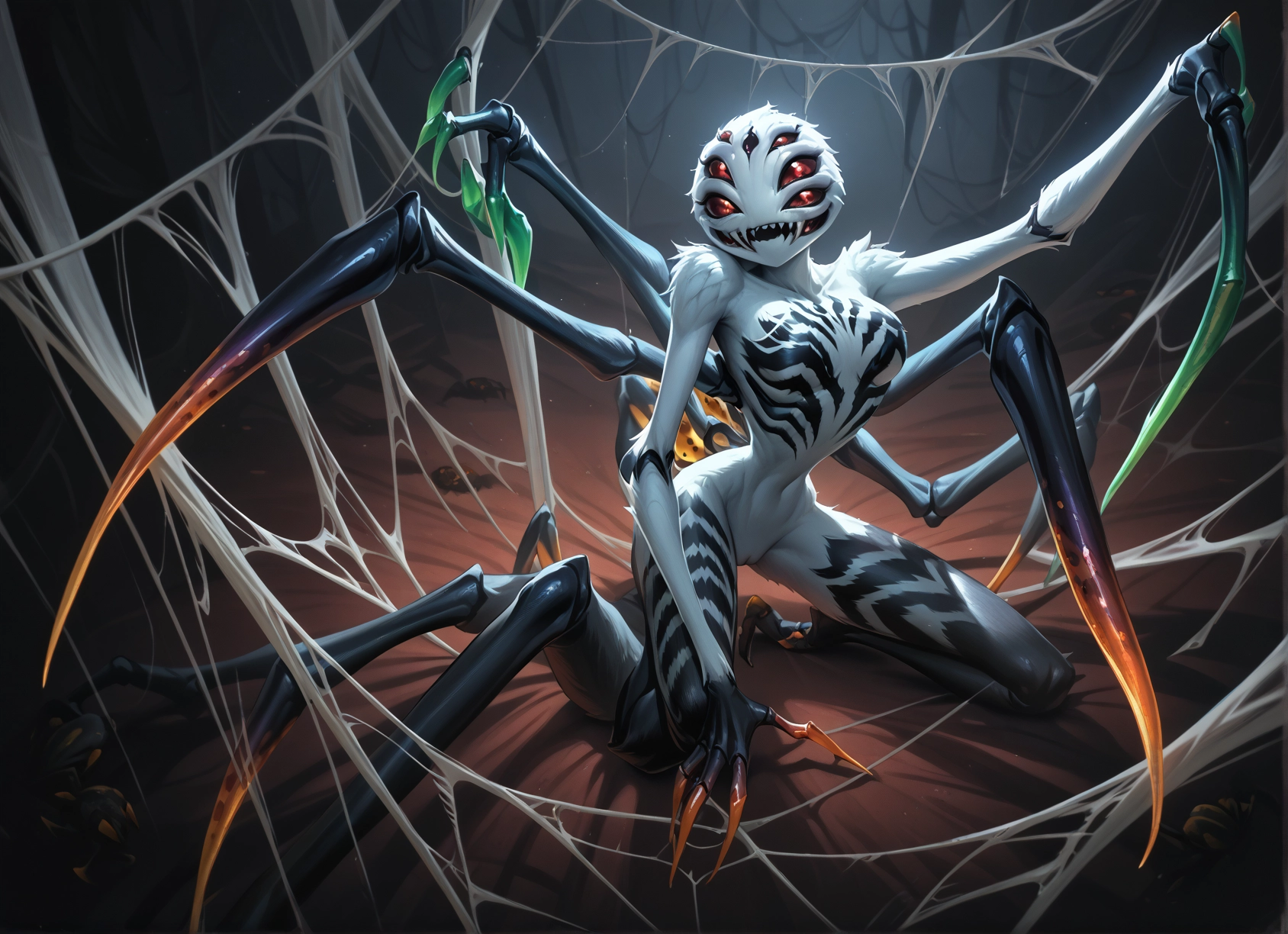 1girl, arthropod girl, silk, spider web, extra eyes, spider girl · Yamete.gg