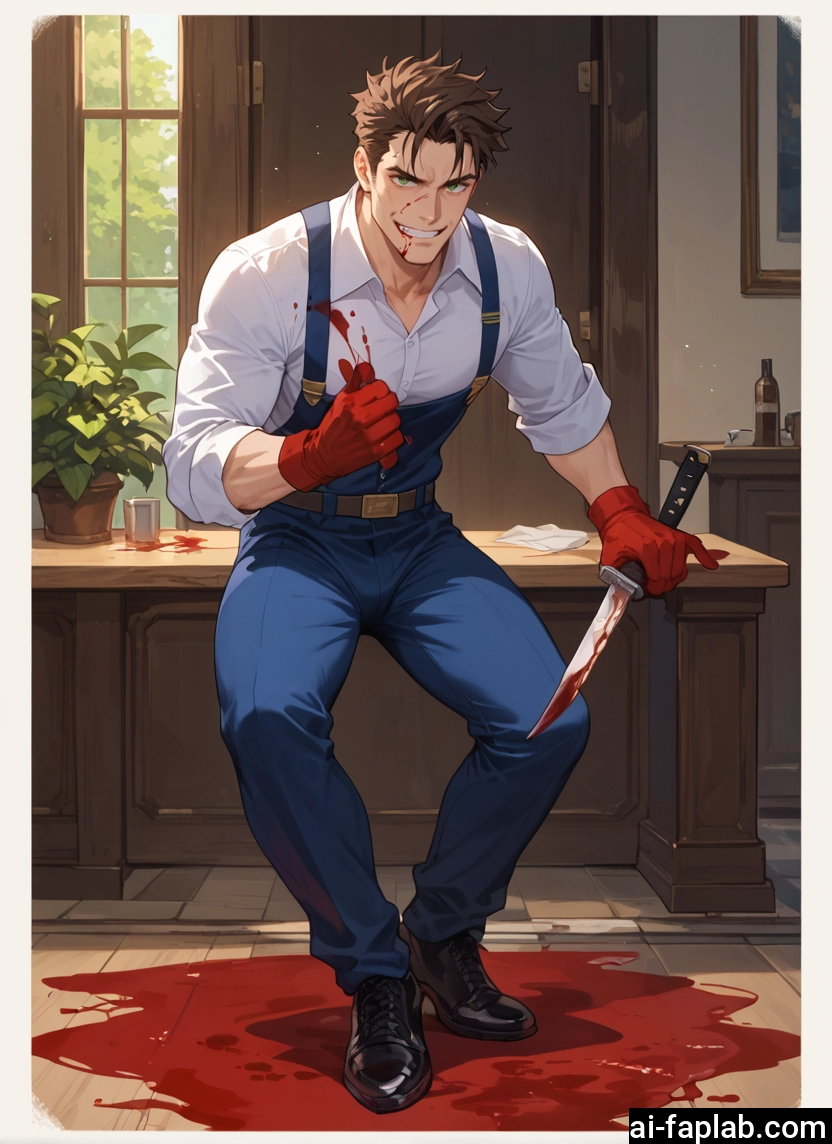 1boy, male focus, gloves, solo, green eyes, knife