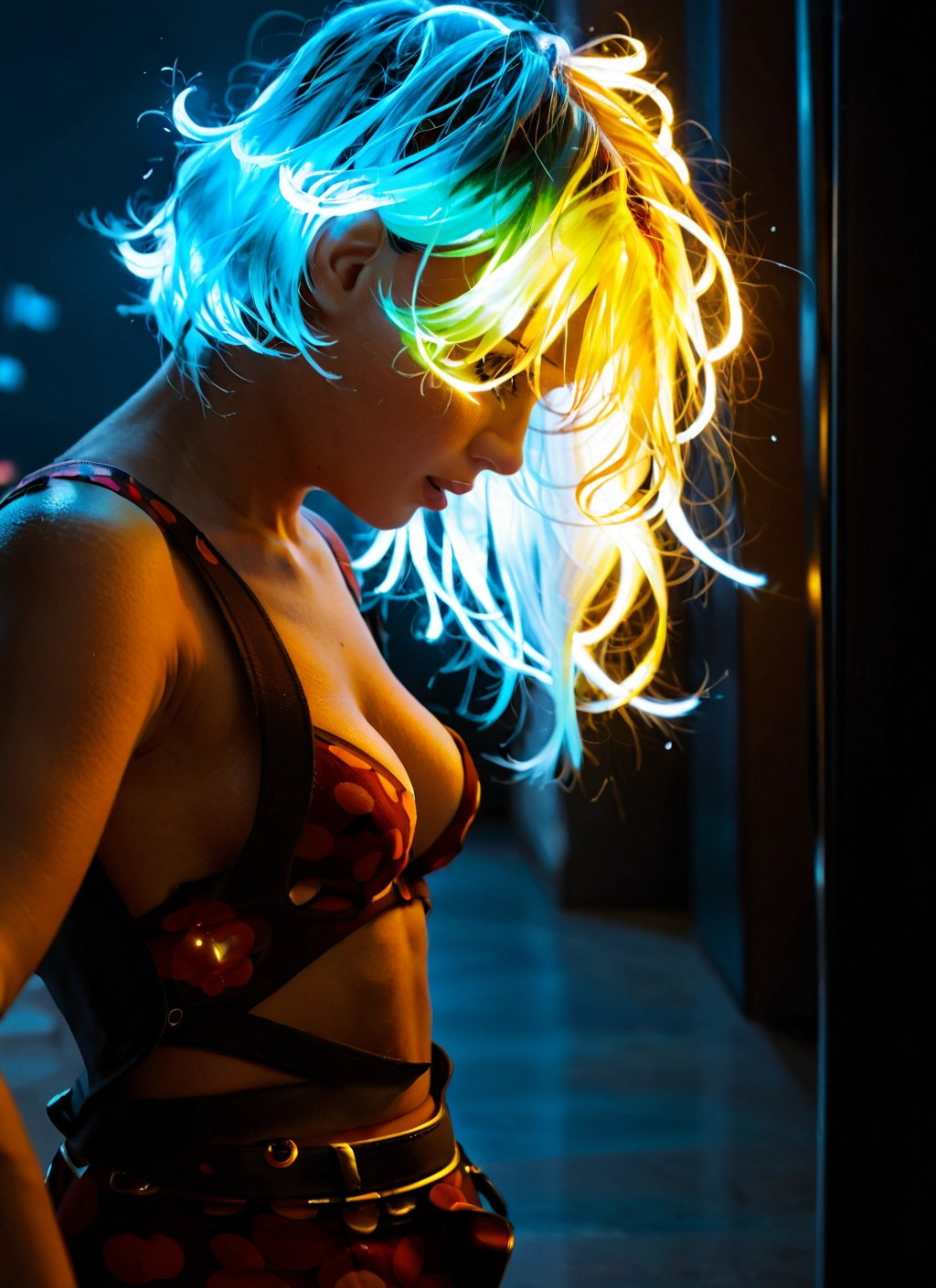 1girl, solo, breasts, underwear, cleavage, multicolored hair · Yamete.gg
