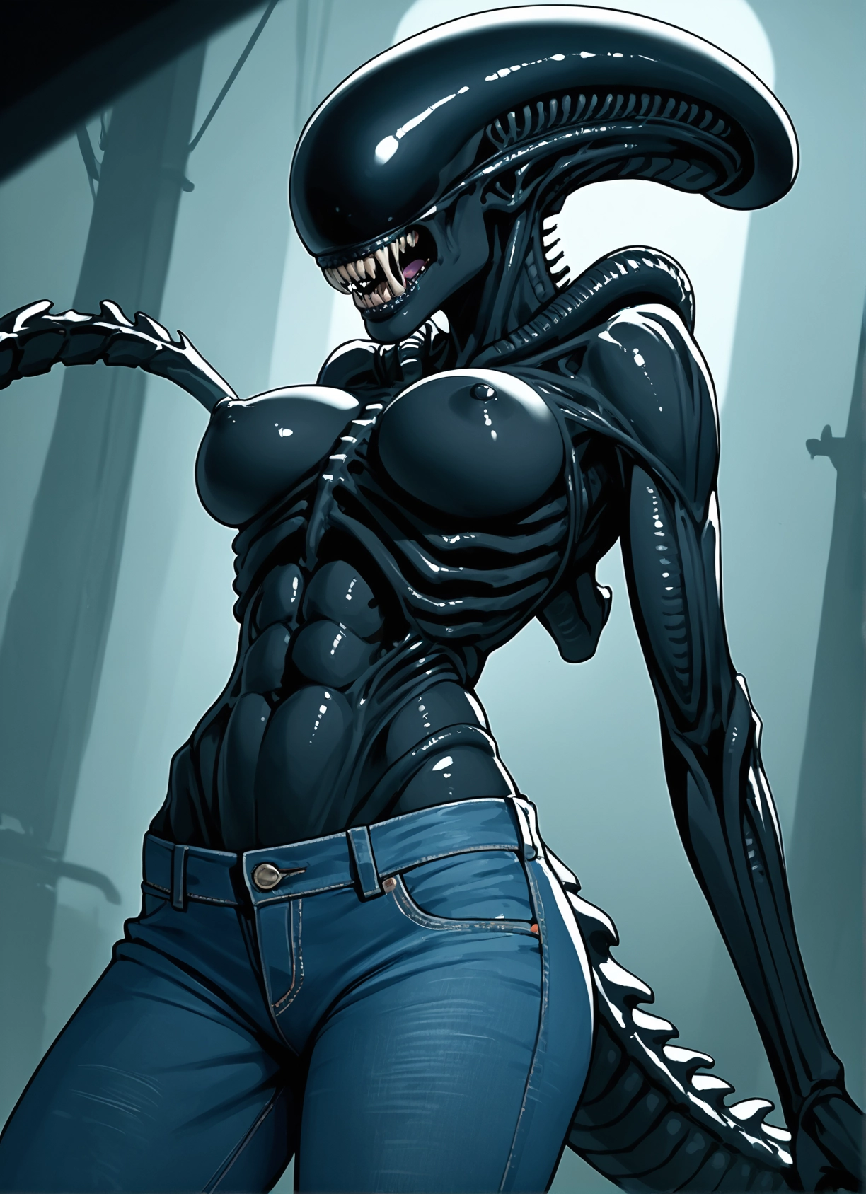 1girl, breasts, pants, solo, denim, jeans · Yamete.gg