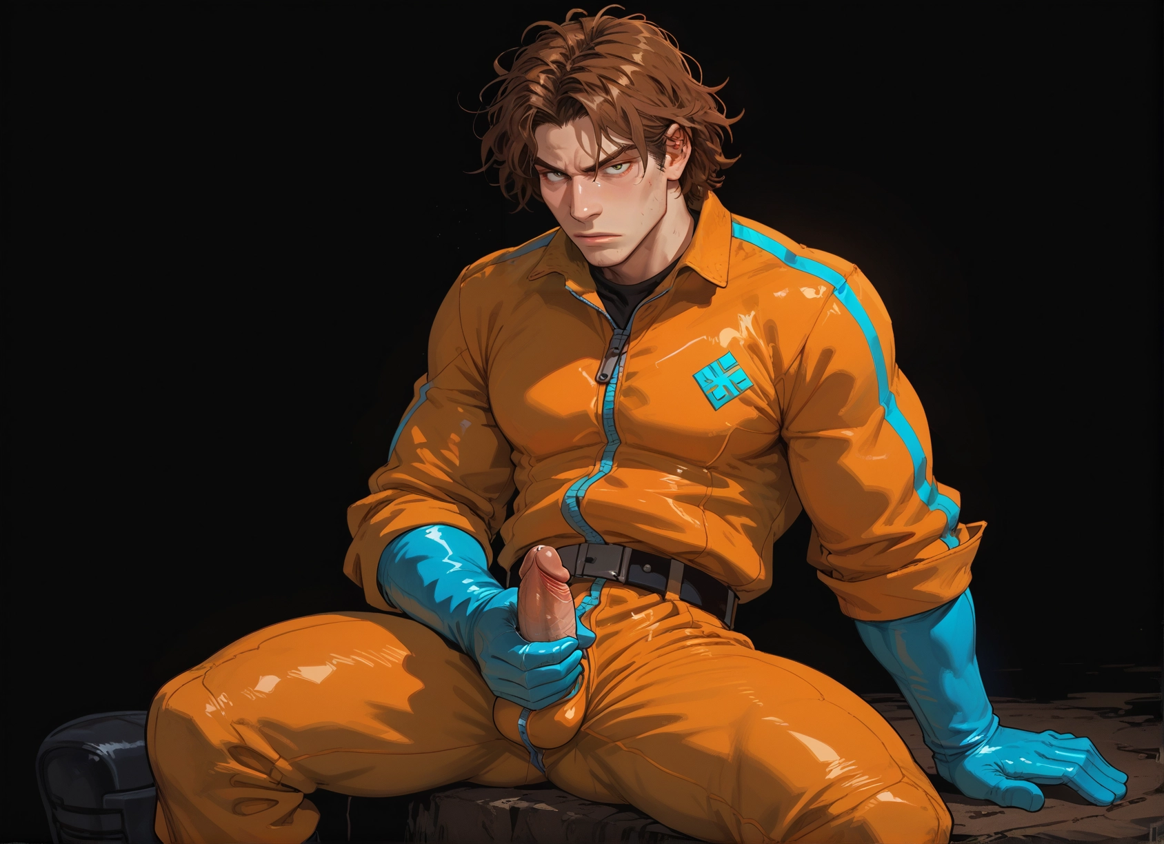 male focus, 1boy, solo, penis, bara, muscular · Yamete.gg