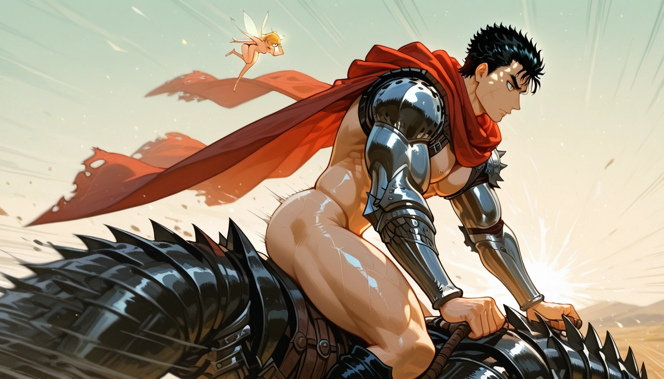 bara, guts (berserk), muscular male, black hair, muscular, cape · Yamete.gg