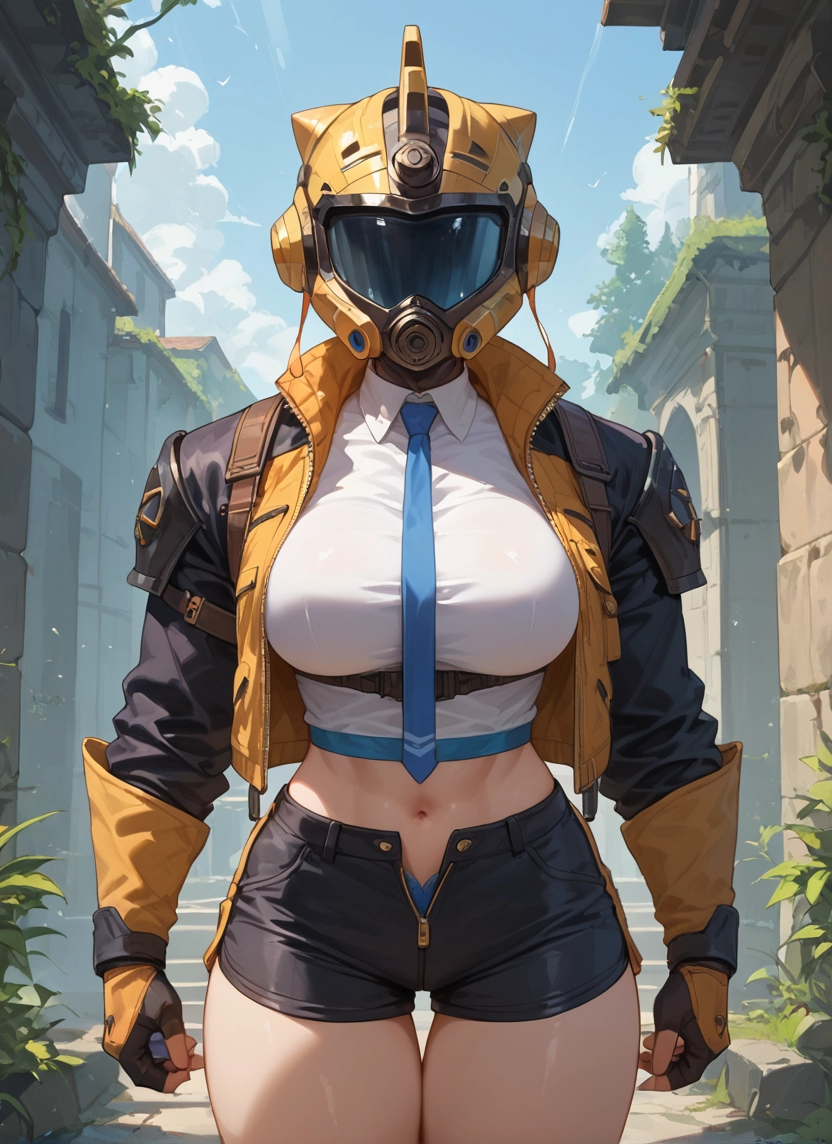 1girl, solo, breasts, shorts, navel, gloves · Yamete.gg
