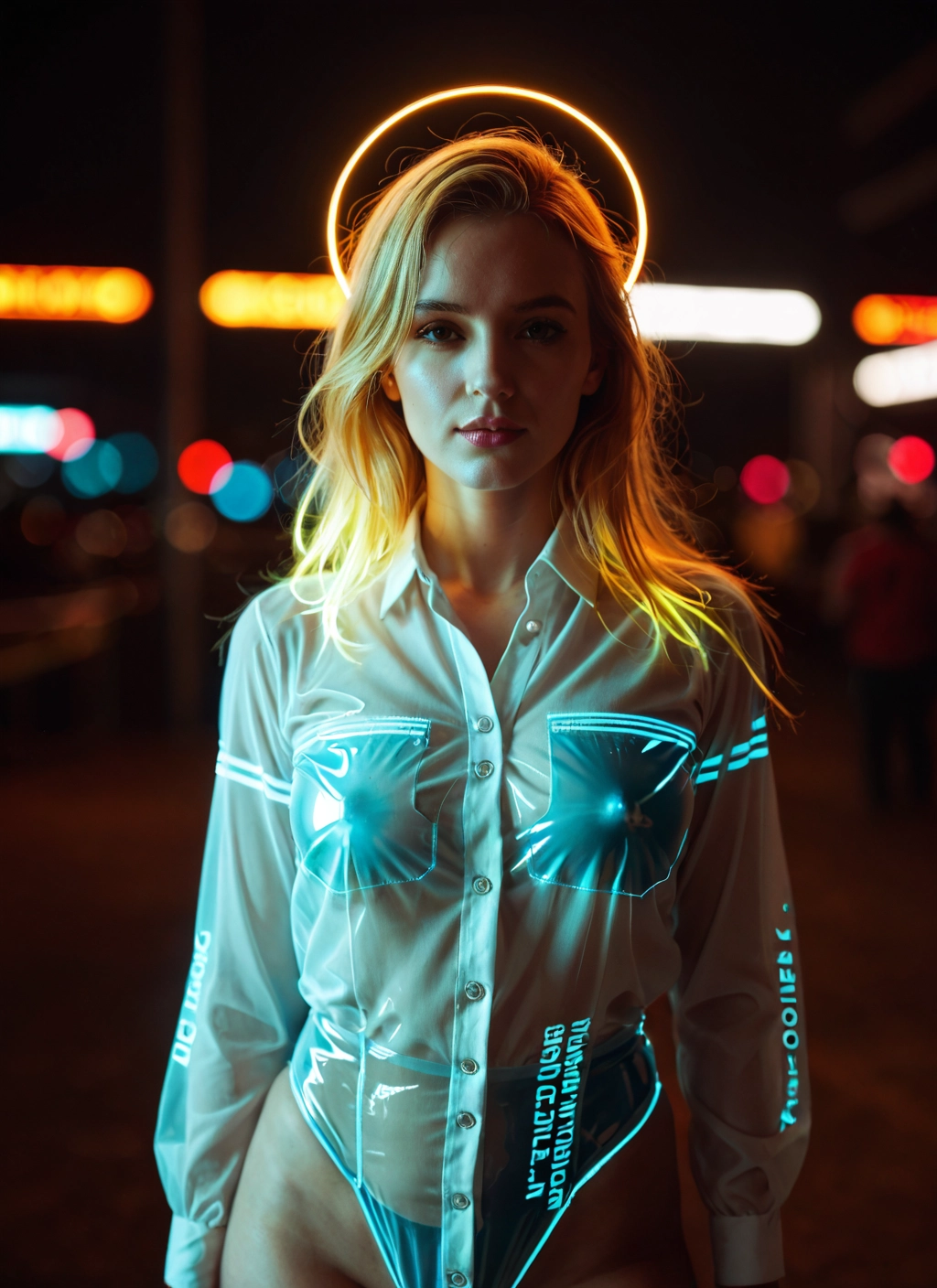 1girl, solo, blonde hair, shirt, halo, looking at viewer · Yamete.gg