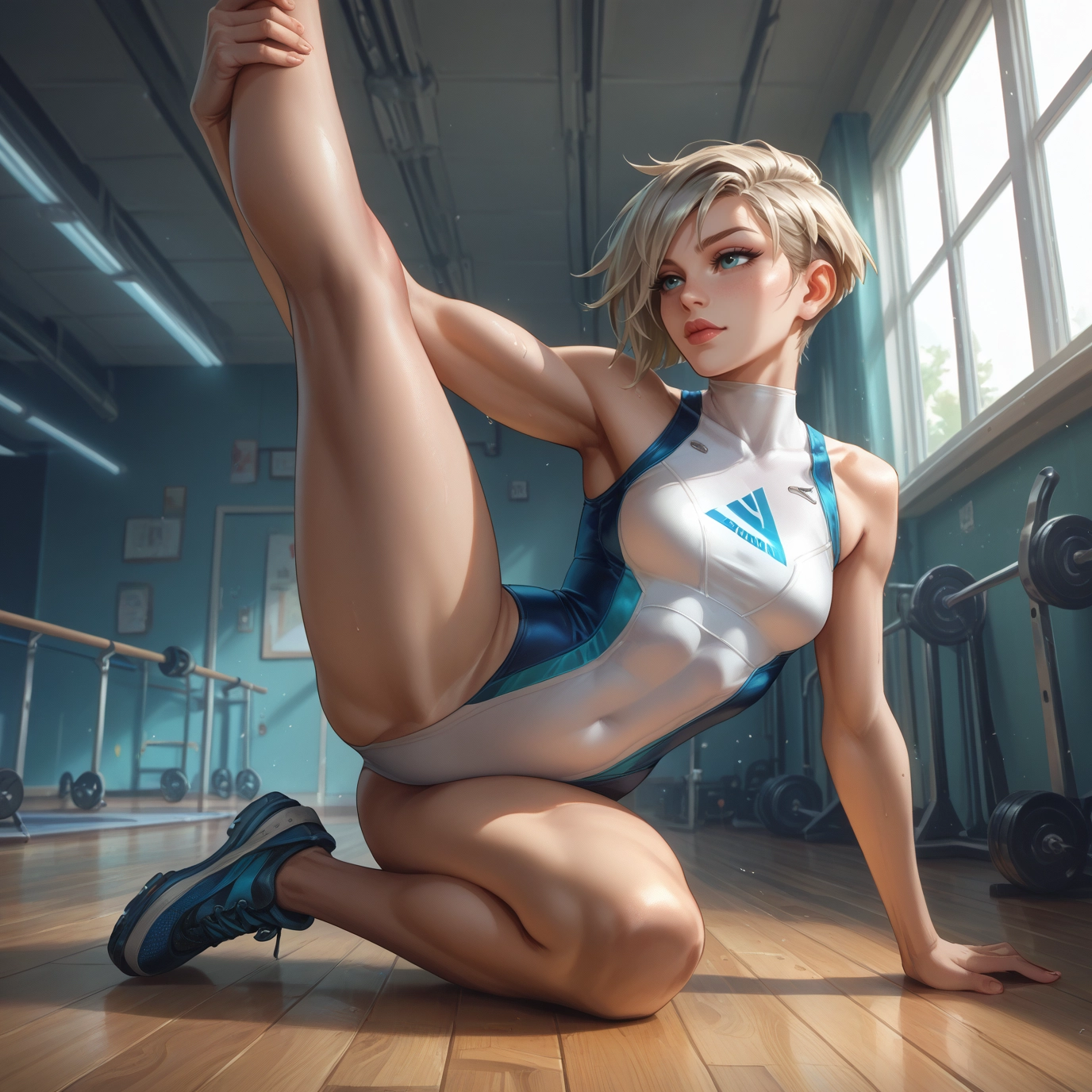 1girl, short hair, shoes, solo, sneakers, blue eyes · Yamete.gg