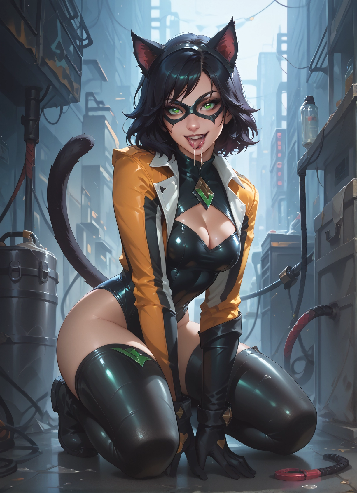 1girl, animal ears, tail, breasts, cat ears, solo · Yamete.gg