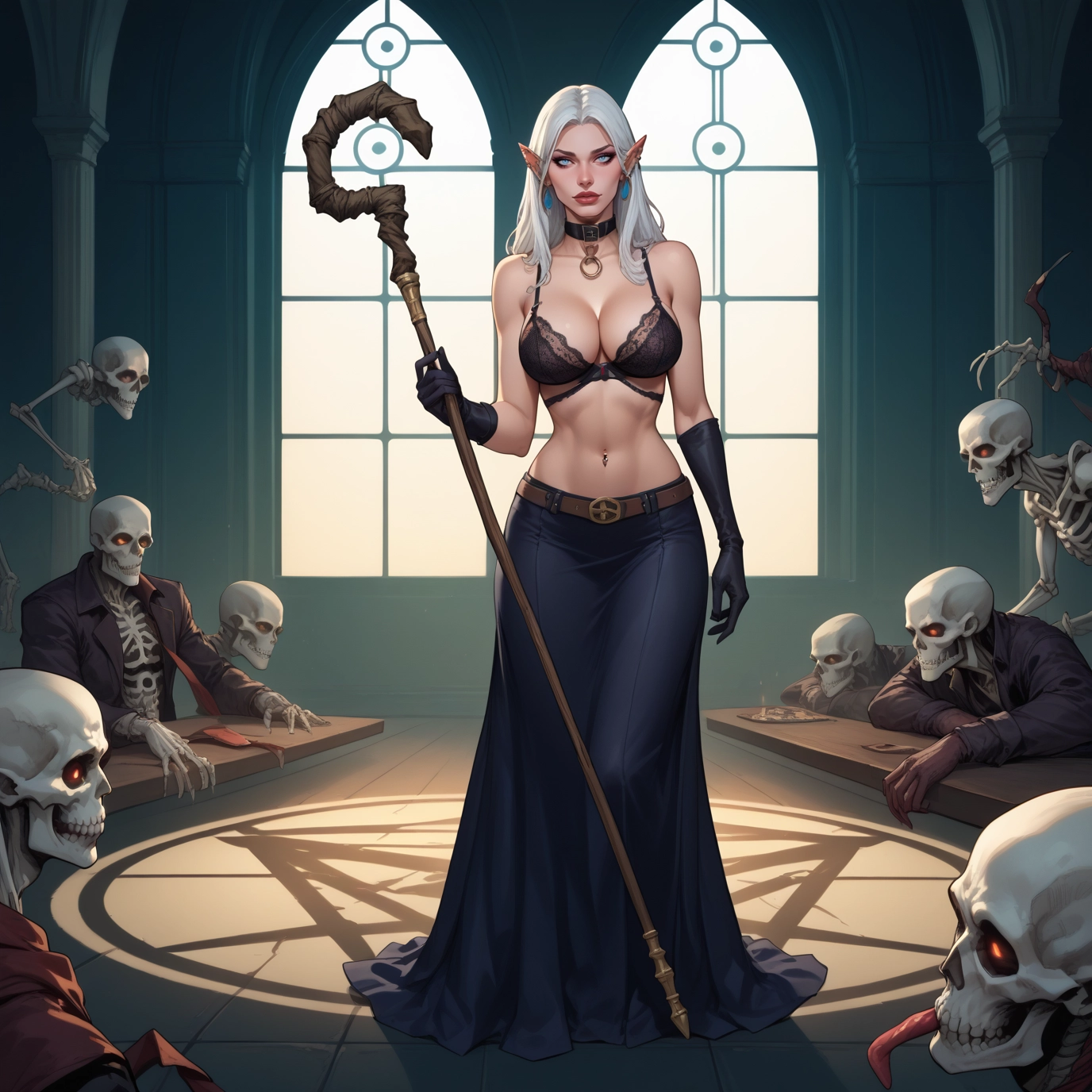 1girl, pointy ears, breasts, underwear, gloves, bra · Yamete.gg