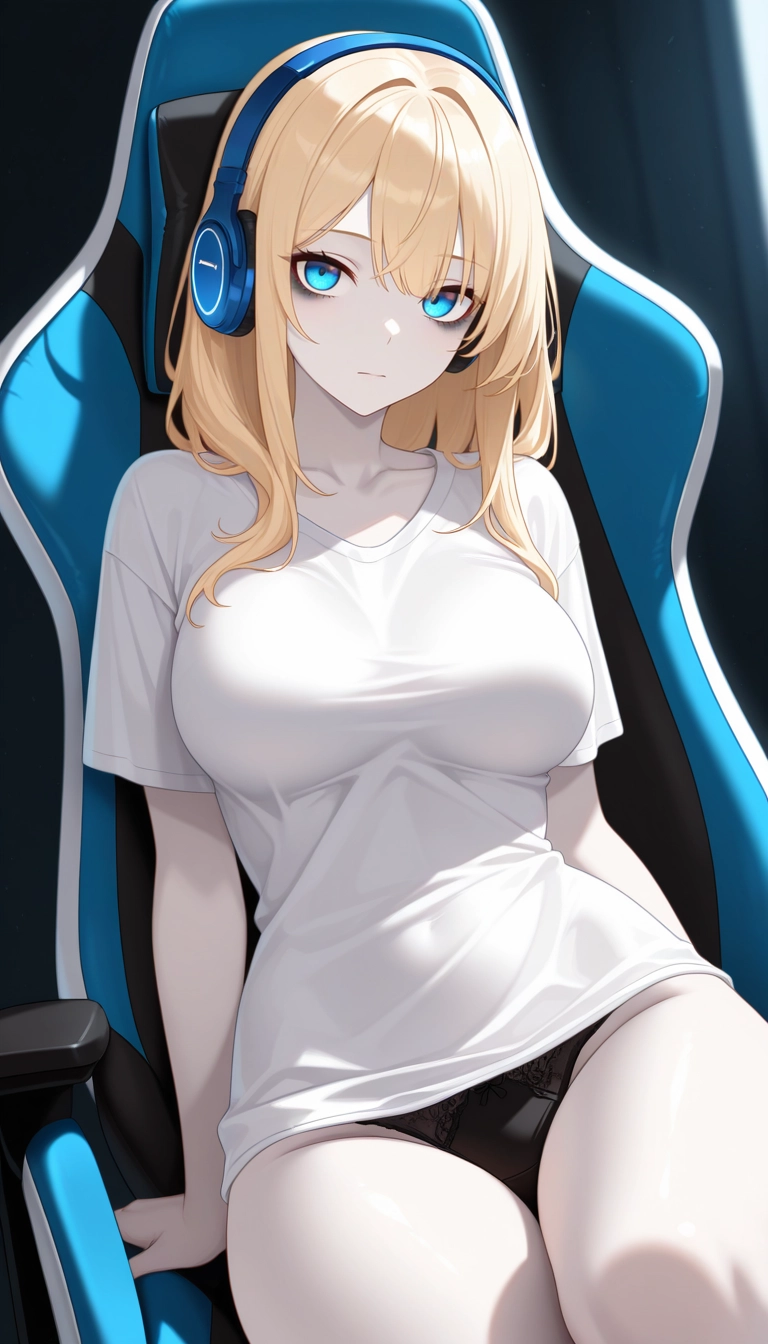1girl, solo, underwear, headphones, panties, breasts · Yamete.gg