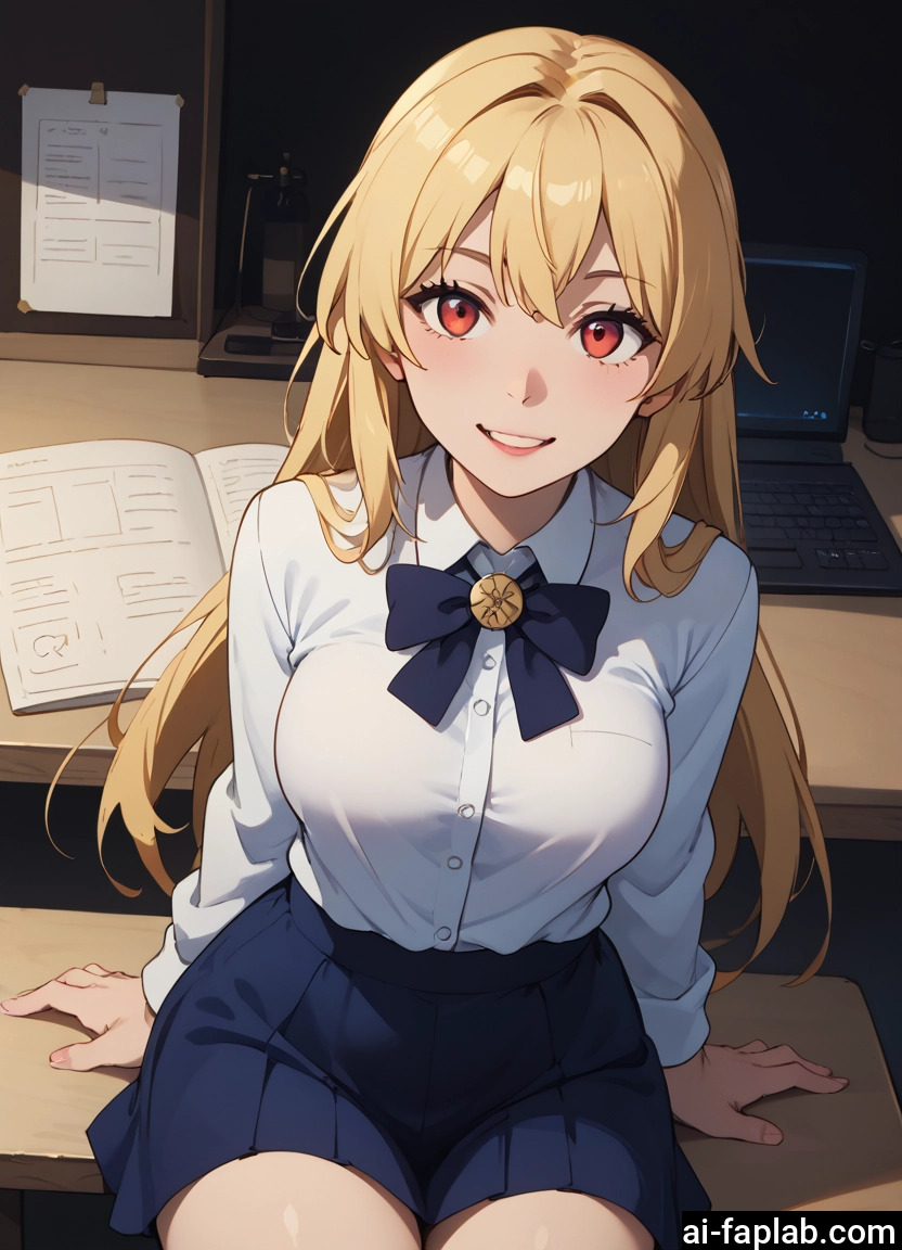 1girl, skirt, long hair, blonde hair, solo, smile · Yamete.gg