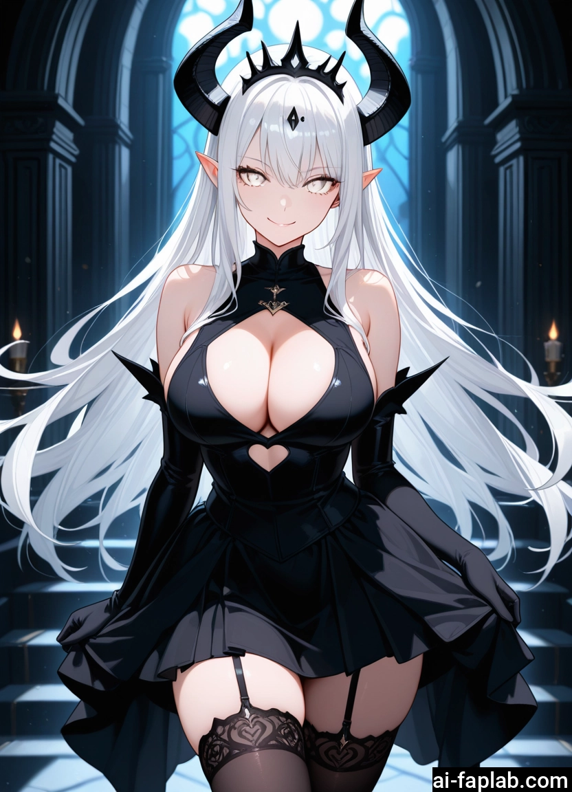 breasts, 1girl, horns, gloves, thighhighs, long hair
