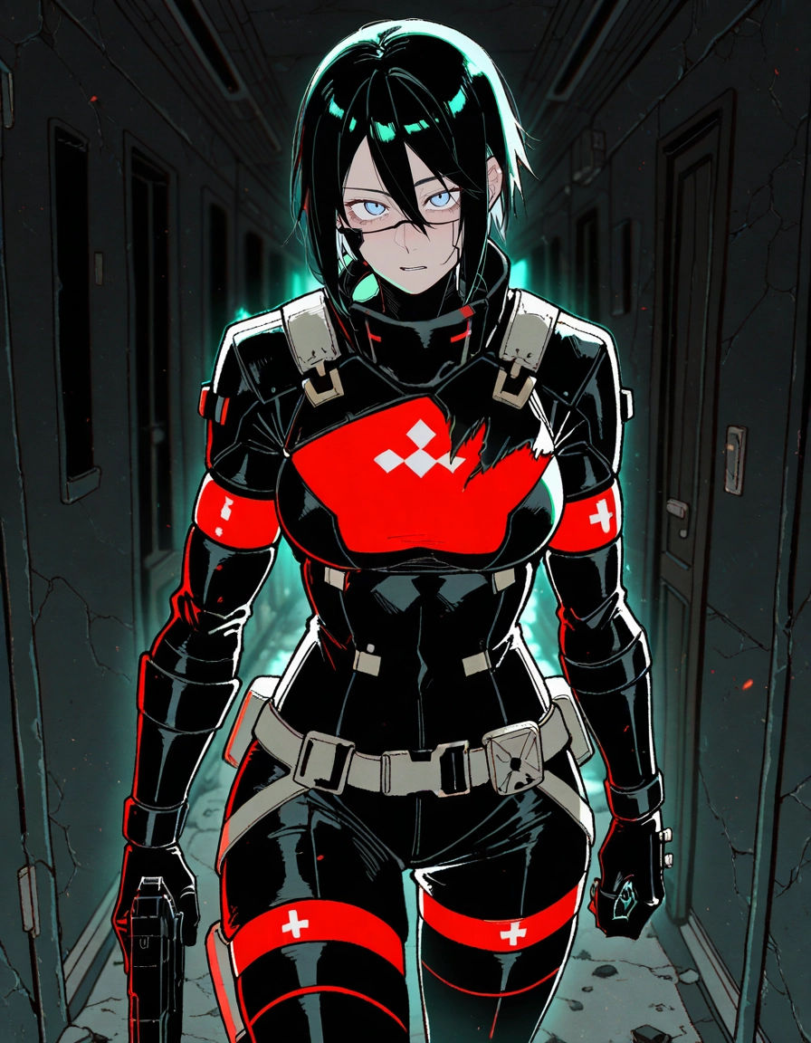 1girl, weapon, gun, blue eyes, bodysuit, solo · Yamete.gg