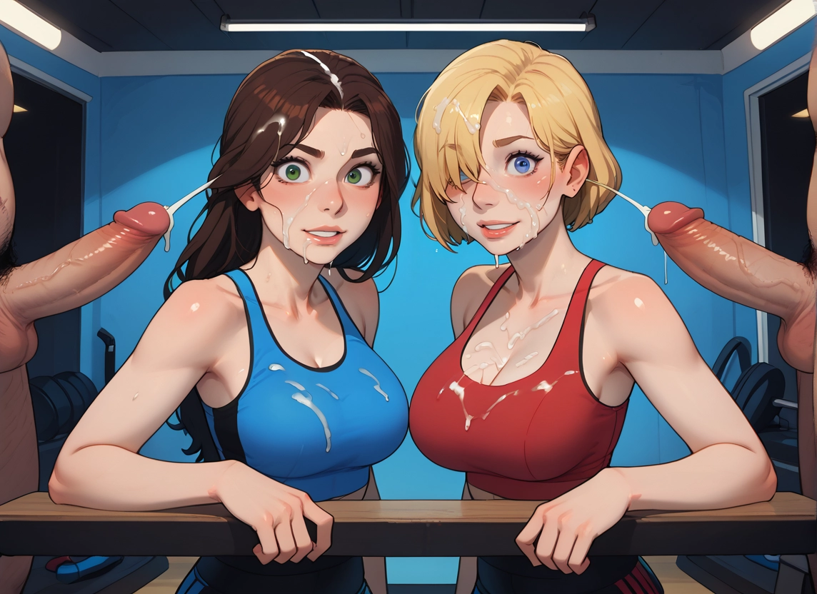 penis, breasts, multiple girls, 2girls, cum, blonde hair · Yamete.gg