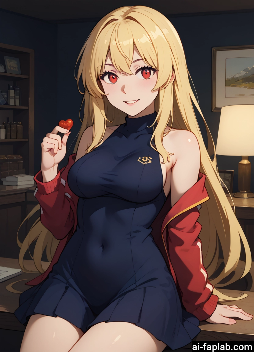 1girl, long hair, blonde hair, breasts, red eyes, solo