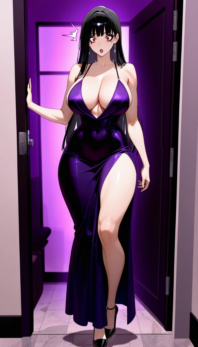 1girl, breasts, dress, solo, red eyes, purple dress · Yamete.gg