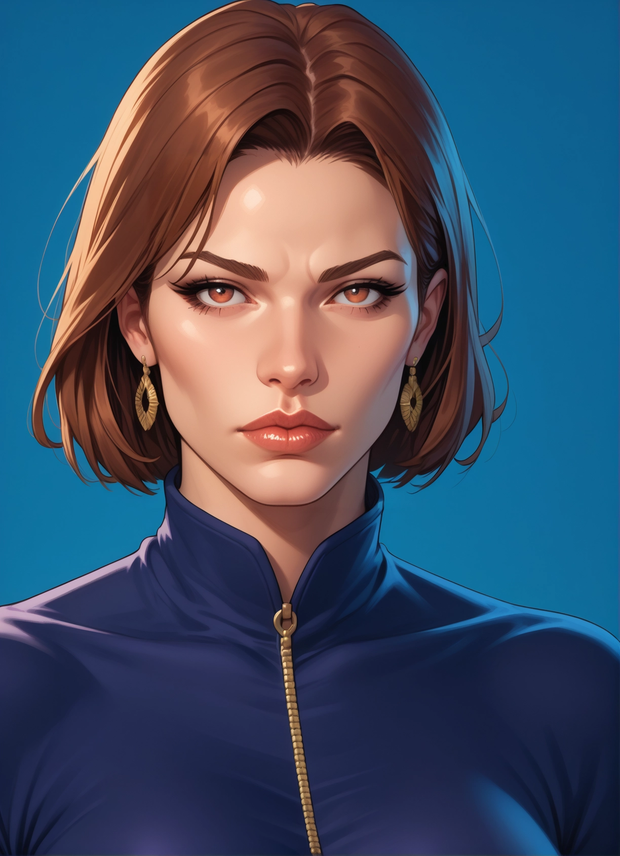 1girl, solo, jewelry, earrings, brown hair, short hair · Yamete.gg