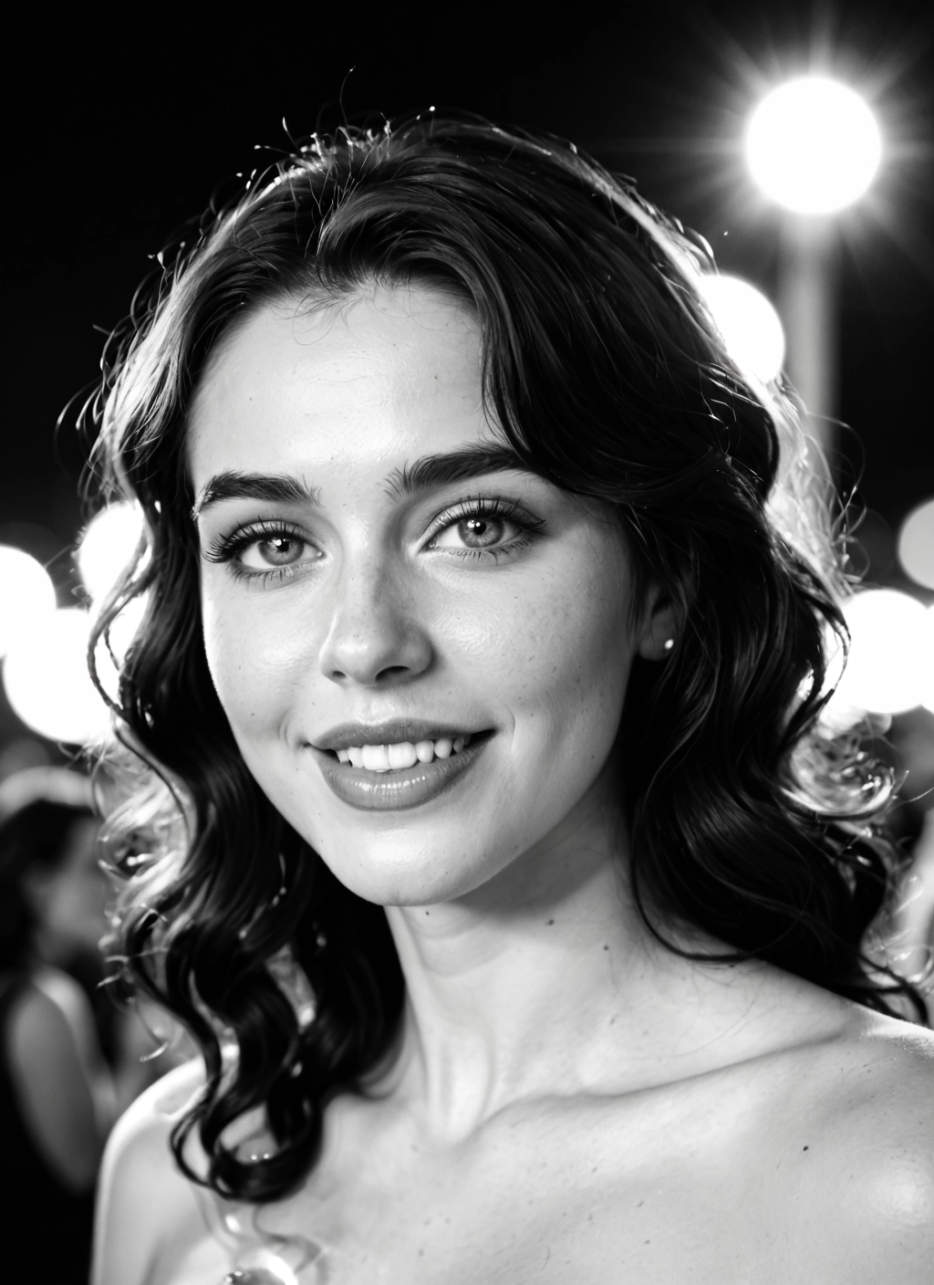 1girl, greyscale, monochrome, solo, smile, realistic · Yamete.gg