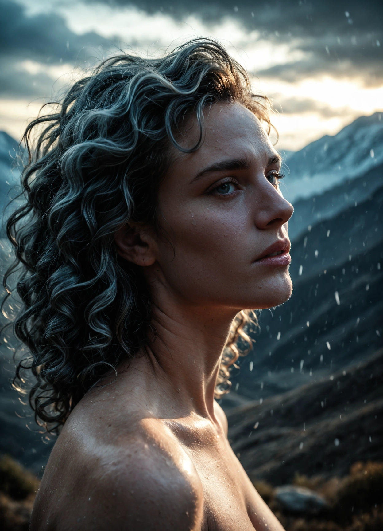 1girl, solo, realistic, curly hair, parted lips, breasts · Yamete.gg