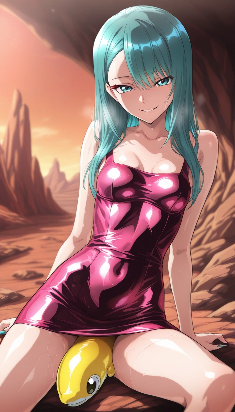 1girl, breasts, smile, long hair, sitting, dress · Yamete.gg