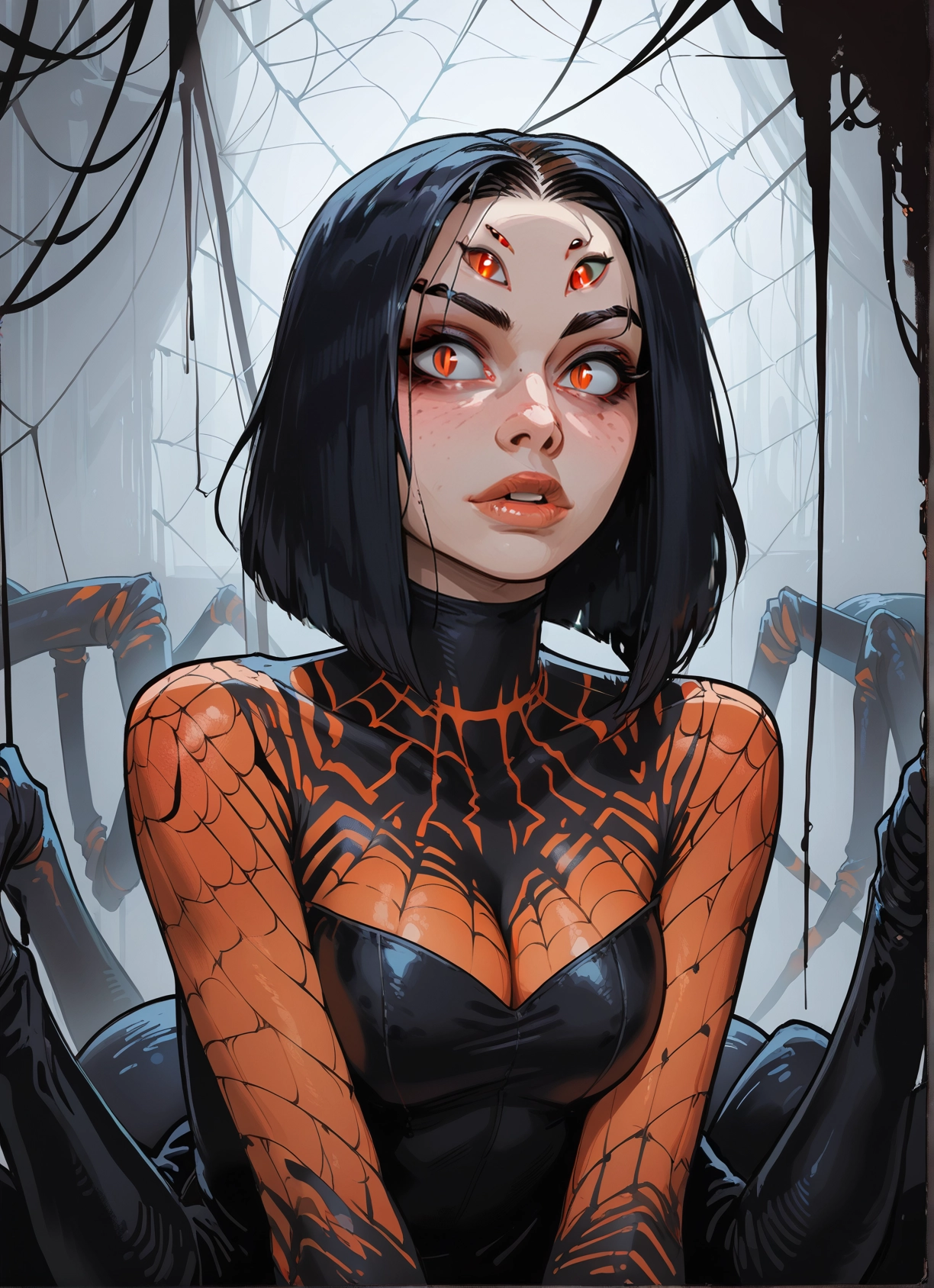 1girl, breasts, black hair, solo, arthropod girl, monster girl · Yamete.gg