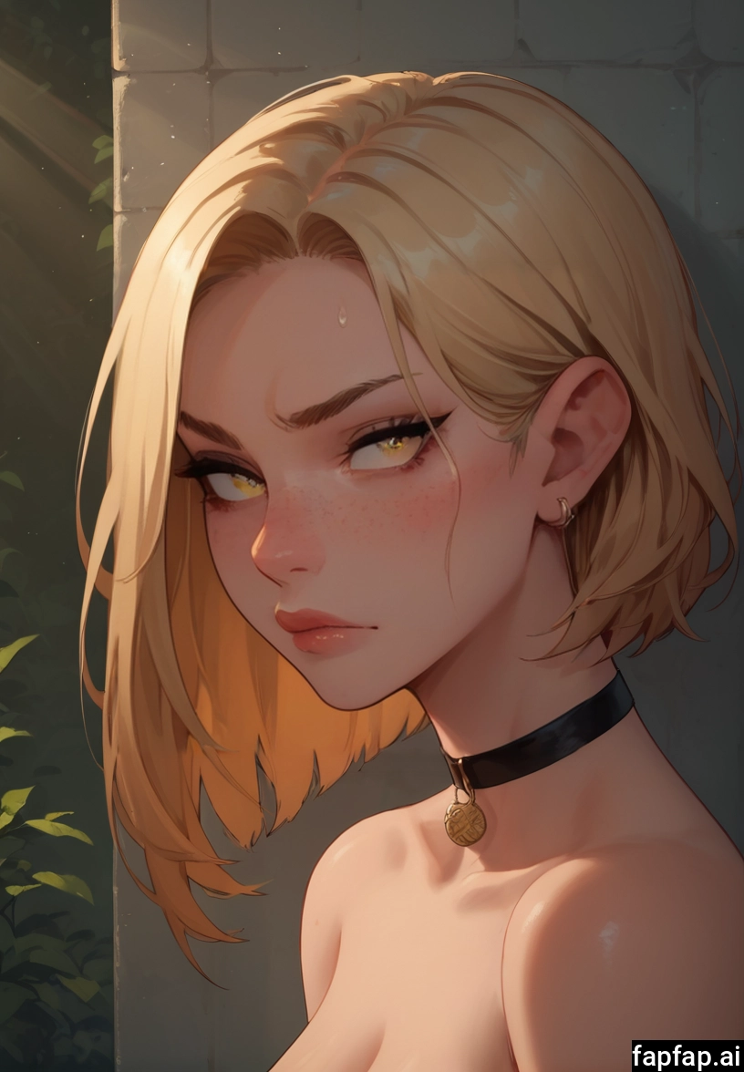 1girl, freckles, solo, blonde hair, choker, looking at viewer