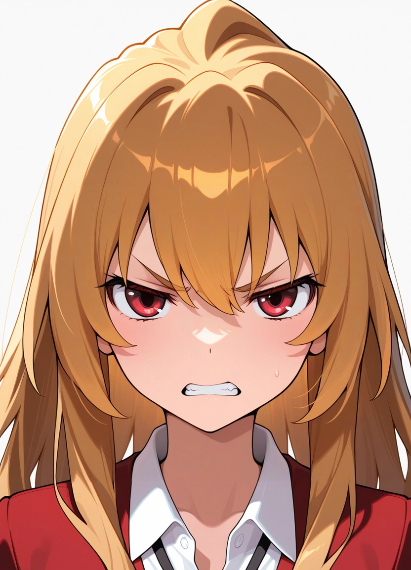 1girl, aisaka taiga, solo, teeth, oohashi high school uniform, clenched teeth