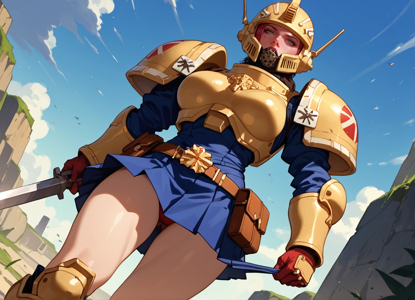 1girl, weapon, sword, armor, helmet, solo · Yamete.gg