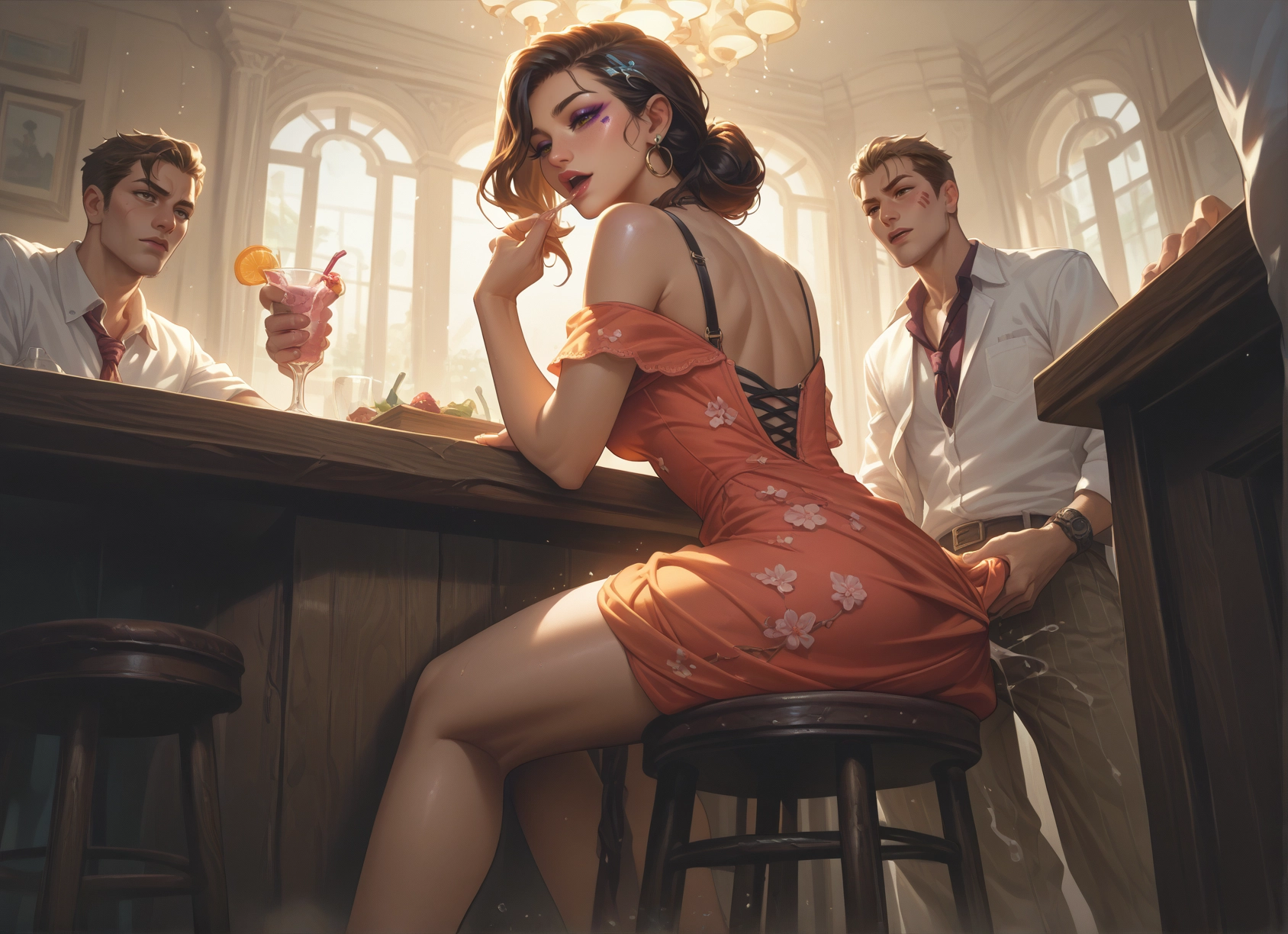 futanari, 1girl, multiple boys, dress, 2boys, jewelry · Yamete.gg