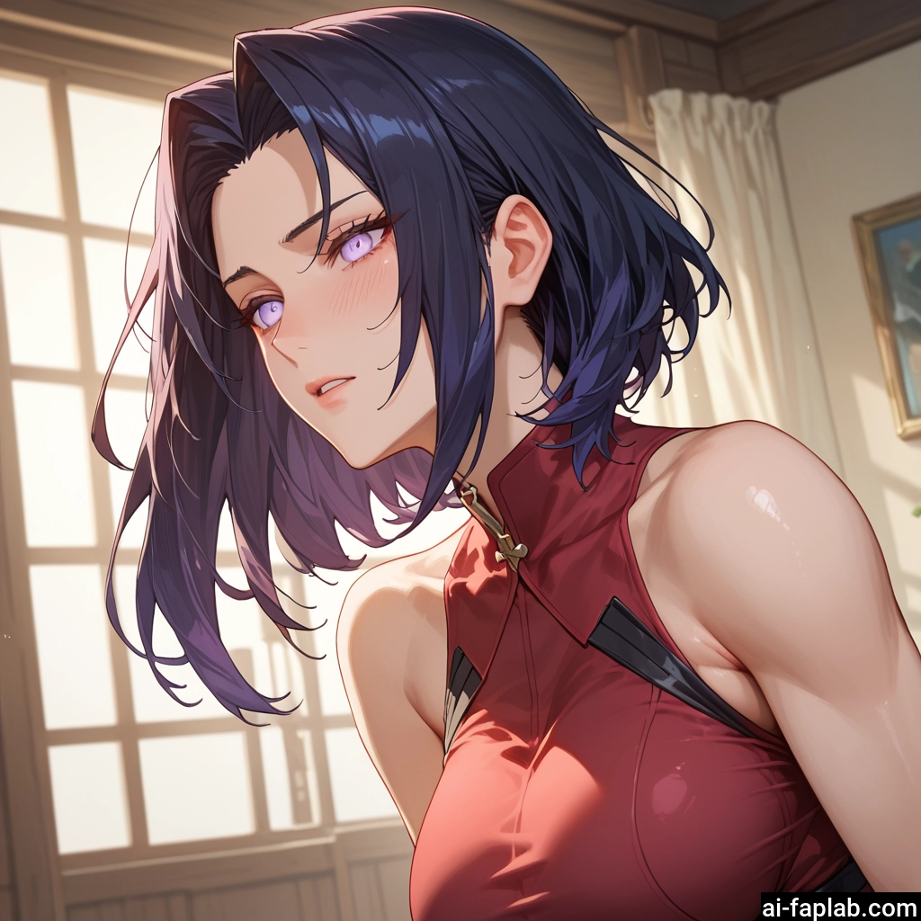 1girl, solo, breasts, purple eyes, blush, bare shoulders · Yamete.gg