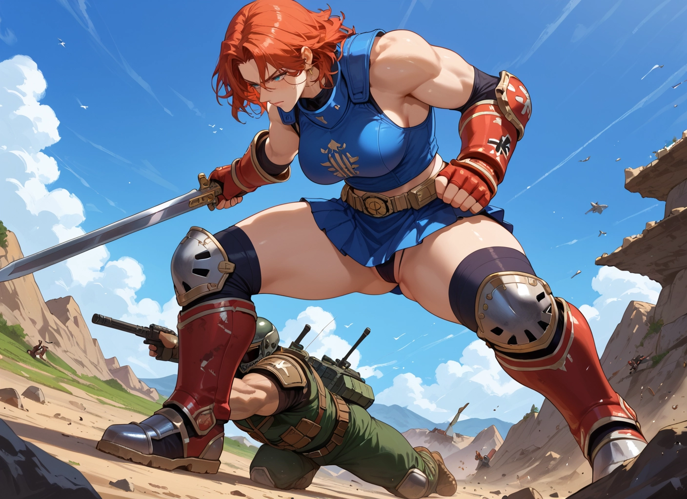 weapon, gun, 1girl, sword, underwear, skirt · Yamete.gg