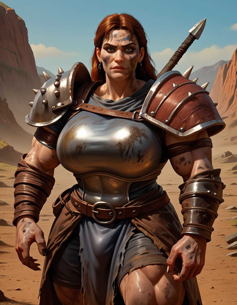 1girl, muscular female, muscular, armor, solo, brown hair · Yamete.gg