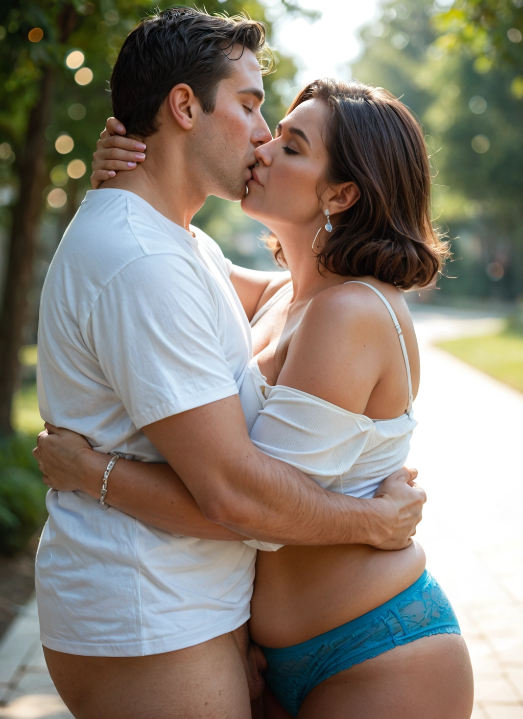 1girl, 1boy, kiss, hetero, jewelry, underwear · Yamete.gg