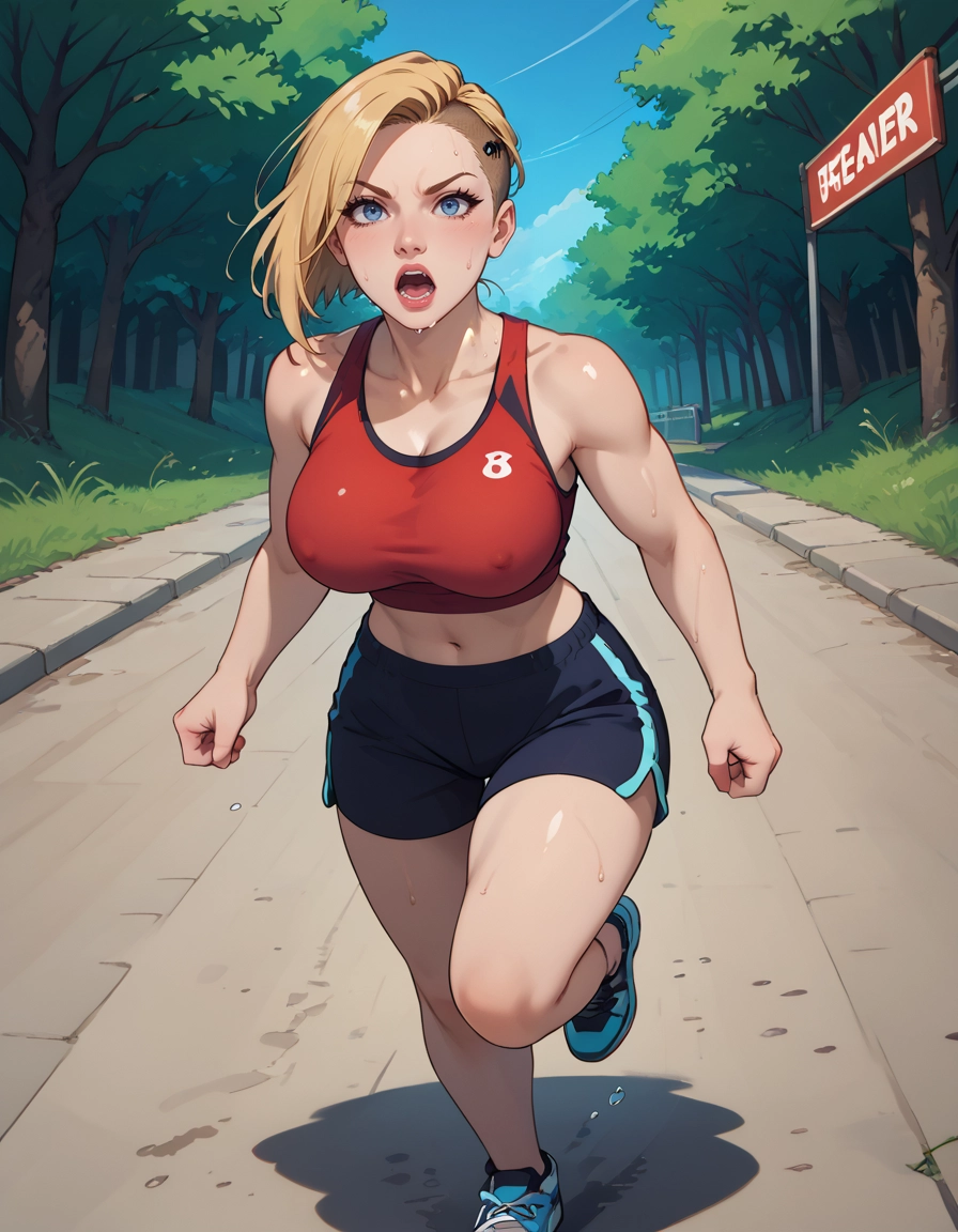 1girl, running, covered nipples, breasts, blonde hair, blue eyes · Yamete.gg