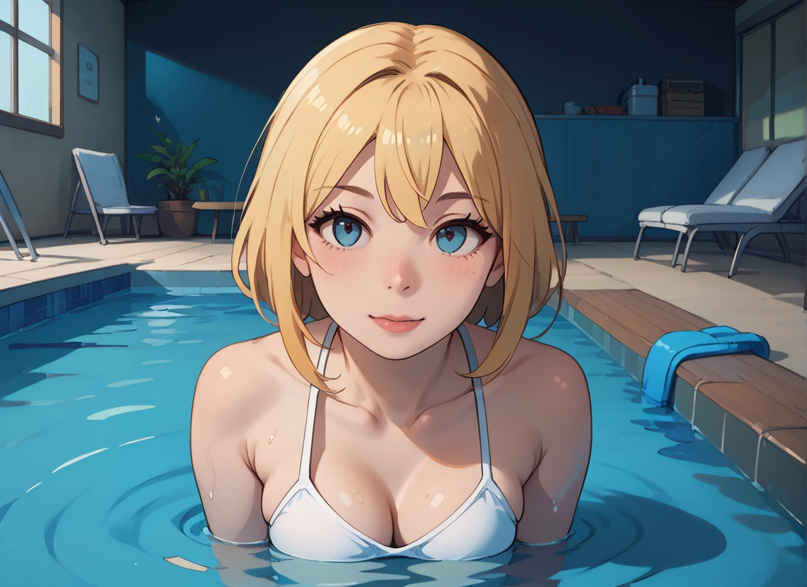 1girl, breasts, solo, blonde hair, blue eyes, swimsuit · Yamete.gg