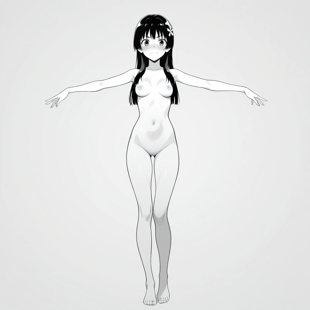 completely nude, 1girl, monochrome, greyscale, solo, nude · Yamete.gg