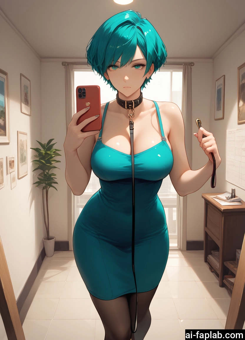 1girl, breasts, short hair, phone, pantyhose, dress
