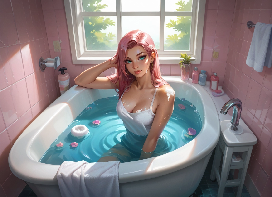 1girl, breasts, bathtub, solo, long hair, looking at viewer · Yamete.gg