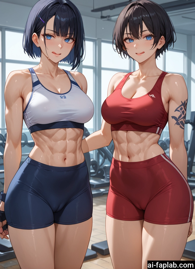 breasts, multiple girls, 2girls, blue eyes, tongue, tongue out · Yamete.gg