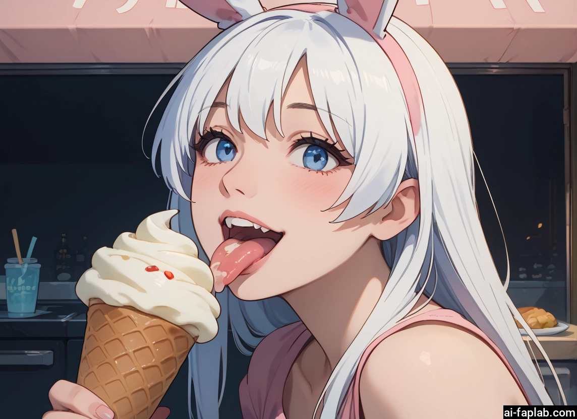 1girl, food, blue eyes, solo, tongue, tongue out · Yamete.gg