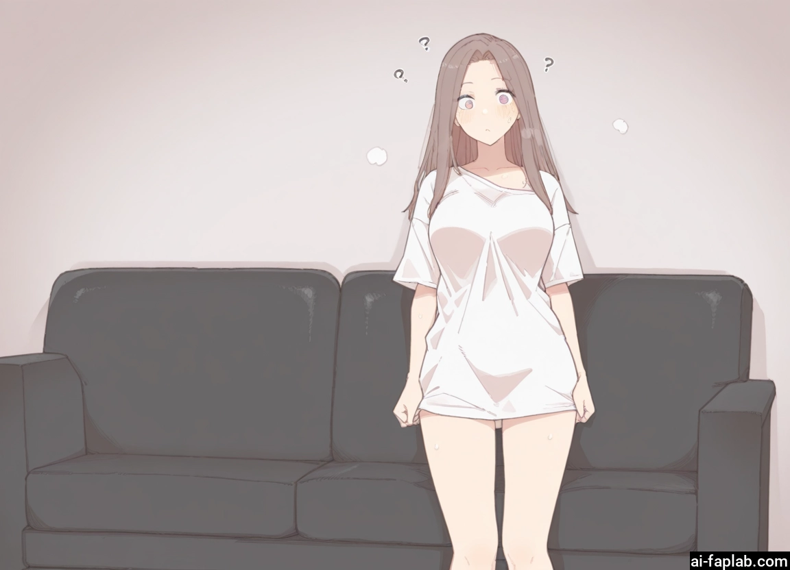 1girl, shirt, solo, couch, long hair, breasts