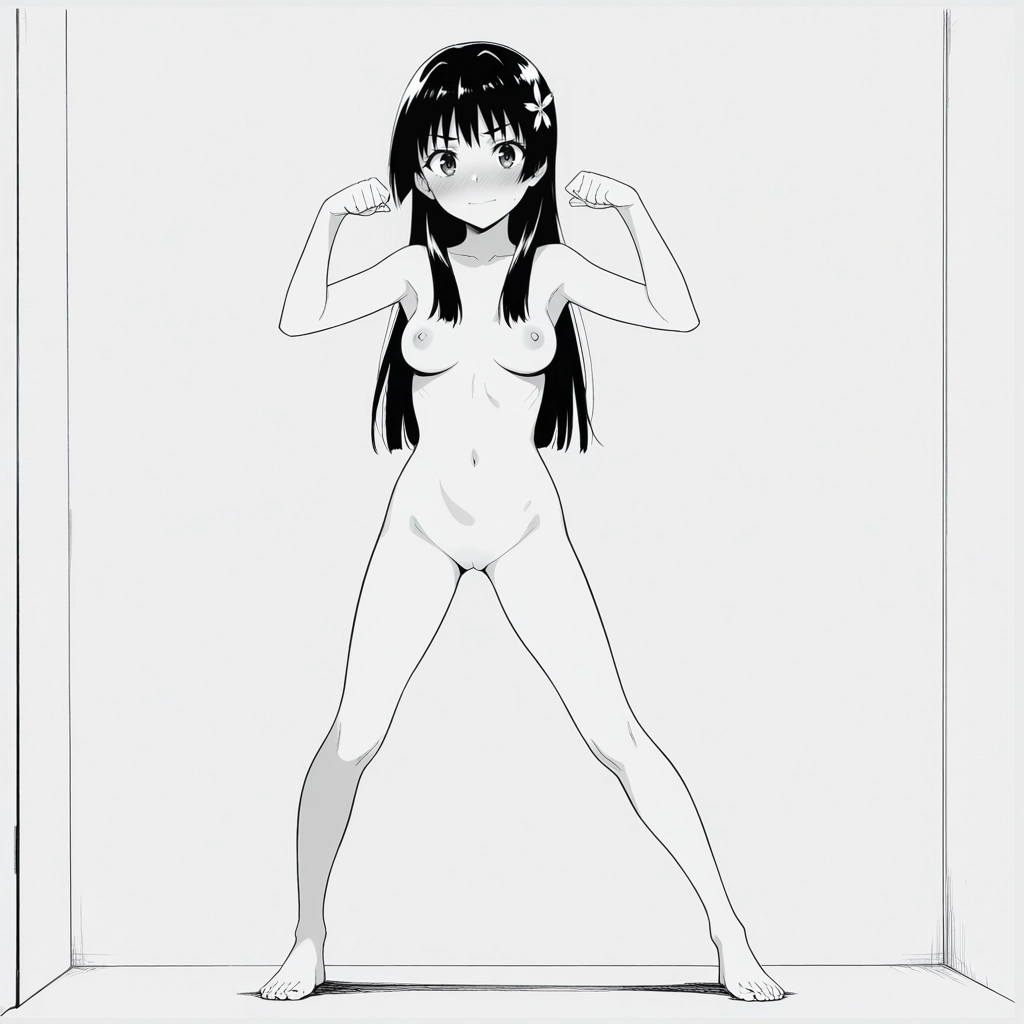 1girl, solo, nipples, completely nude, monochrome, nude · Yamete.gg