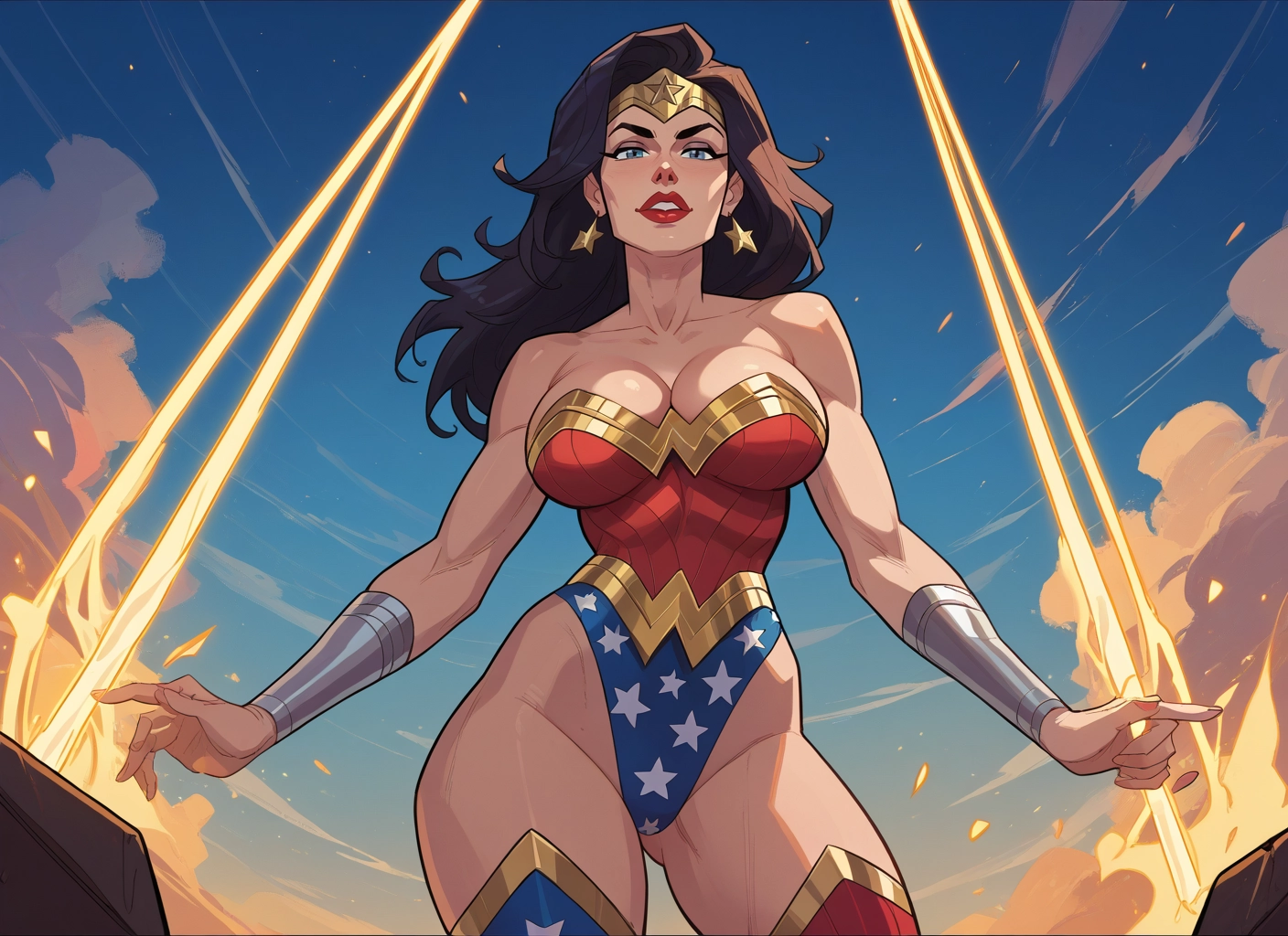 1girl, breasts, jewelry, leotard, earrings, superhero