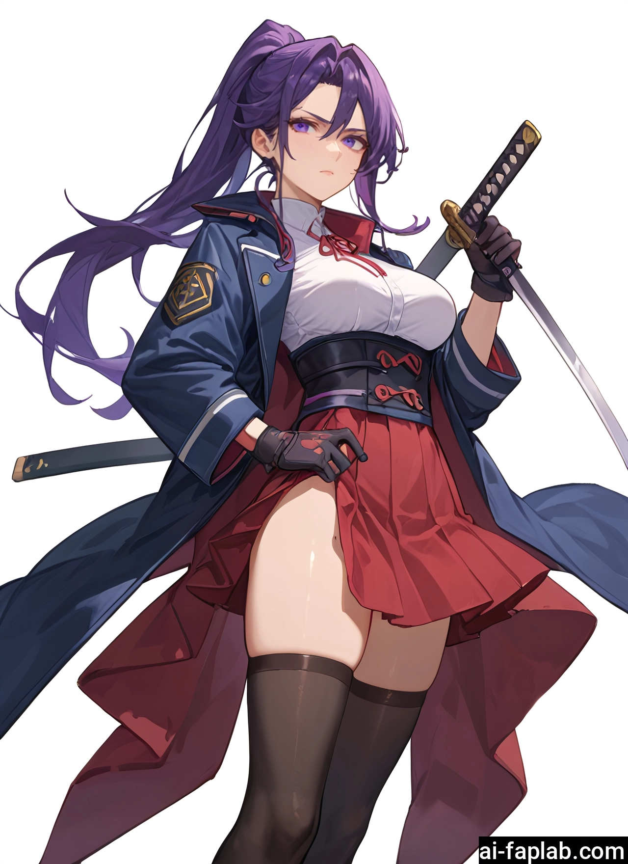 1girl, weapon, thighhighs, sword, skirt, gloves · Yamete.gg