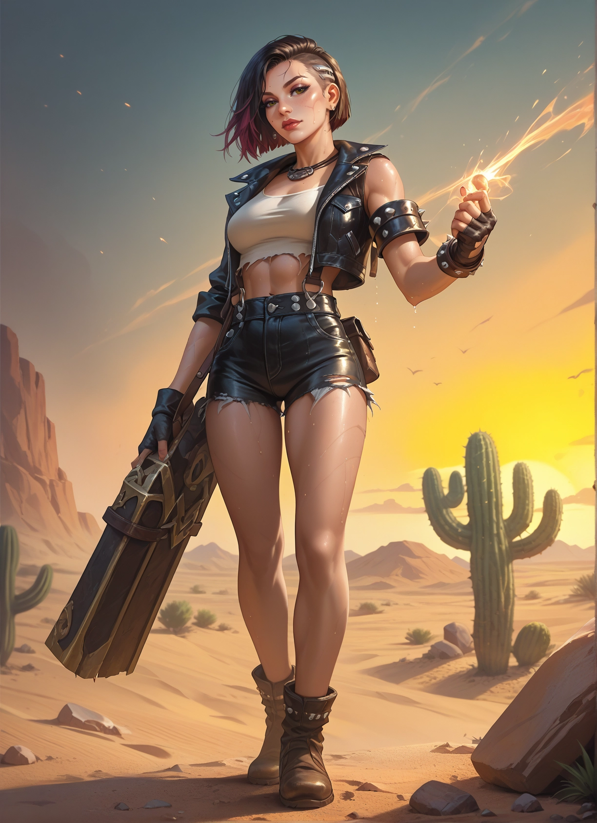 1girl, gloves, solo, shorts, cactus, fingerless gloves · Yamete.gg
