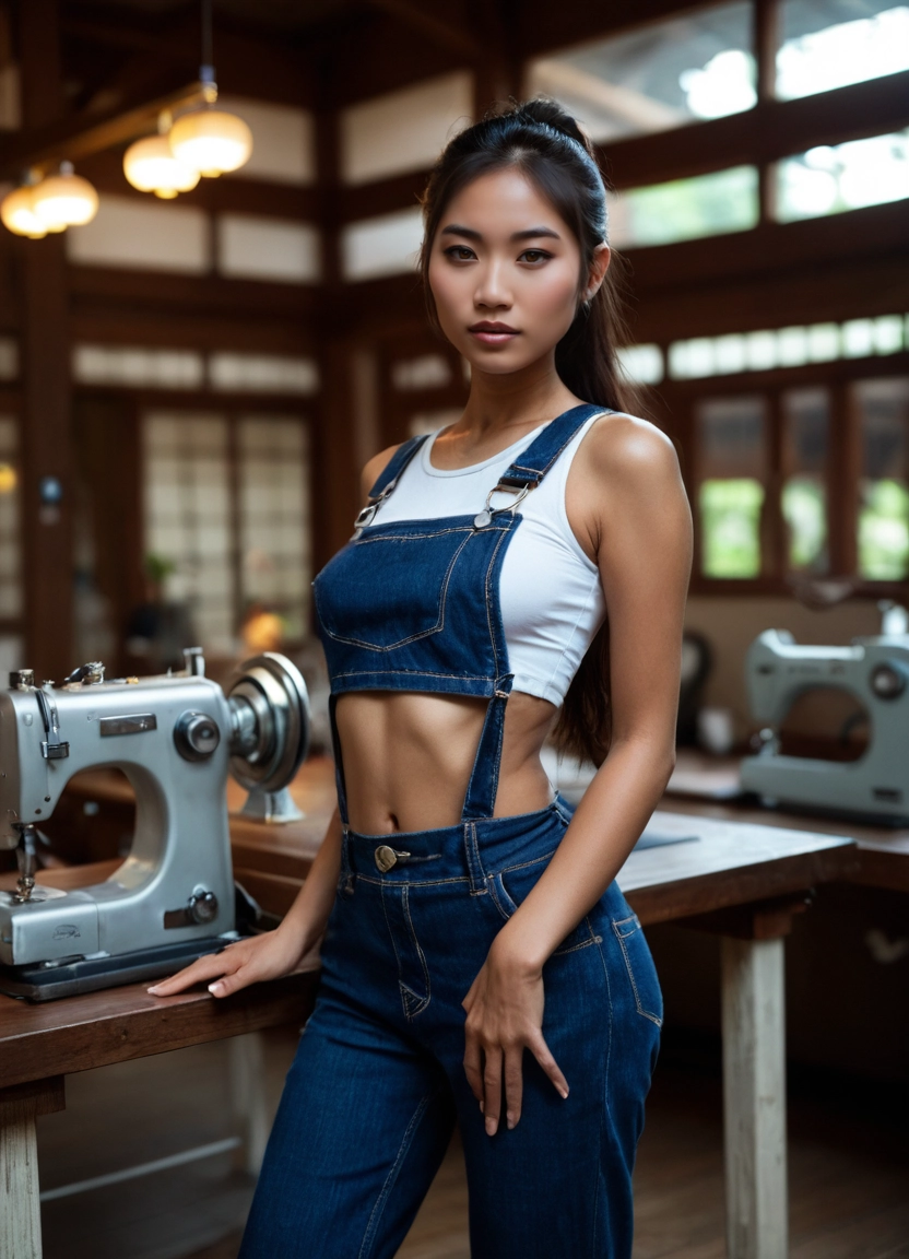 1girl, solo, navel, denim, realistic, midriff · Yamete.gg