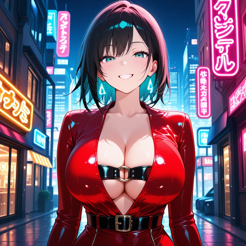 1girl, breasts, smile, solo, looking at viewer, black hair · Yamete.gg
