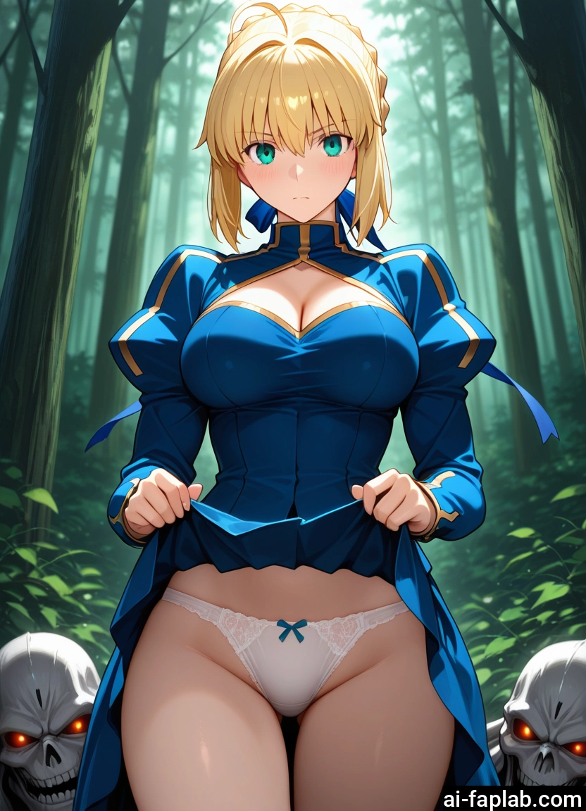 1girl, breasts, underwear, panties, blonde hair, ahoge