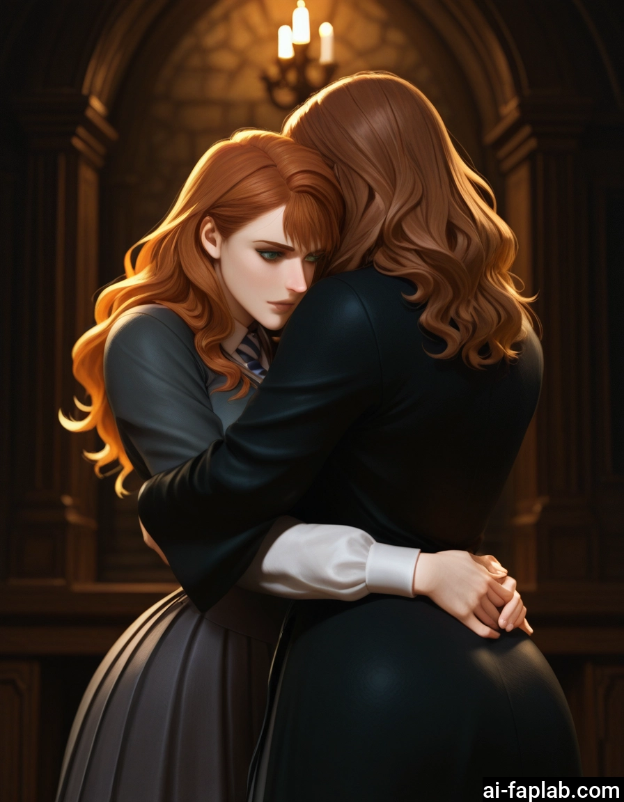 multiple girls, 2girls, hug, brown hair, yuri, hogwarts school uniform