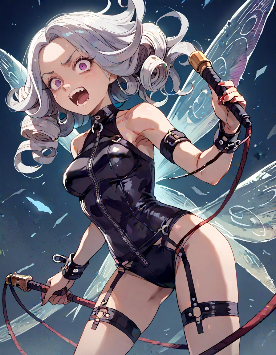 1girl, bondage outfit, solo, breasts, open mouth, holding · Yamete.gg